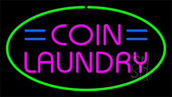 Pink Coin Laundry Green Border Neon Sign