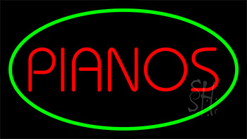 Pianos Green Neon Sign