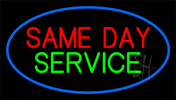 Same Day Service Blue Border Neon Sign
