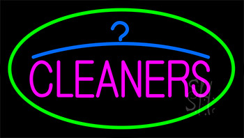 Pink Cleaners Green Border Neon Sign