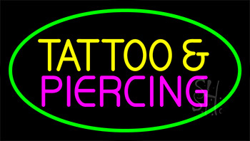 Tattoo And Piercing Green Border Neon Sign