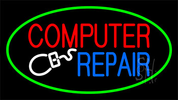 Computer Repair Blue Border Neon Sign