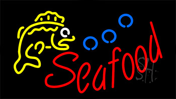 Red Seafood With Bubbles Animated Neon Sign