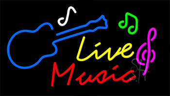 Live Music With Guitar Flashing Neon Sign