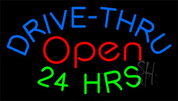 Drive Thru Open 24 Hrs Animated Neon Sign
