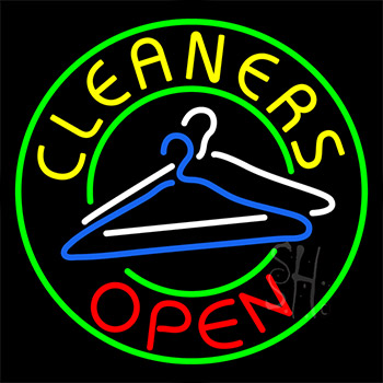 Cleaners Open With Logo Neon Sign