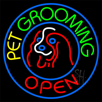 Pet Grooming Open Block Neon Sign