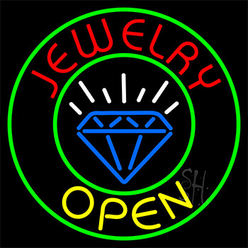 Jewelry Open Blue Logo Neon Sign