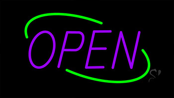 Open Green Border Purple Letters Neon Sign