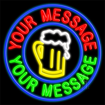 Custom Beer Mug Blue Circle Neon Sign