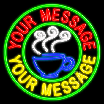 Custom Coffee Cup Logo Circle Neon Sign