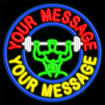 Custom Weight Lifter With Circle Neon Sign