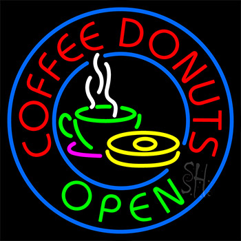 Red Coffee Donuts Open Neon Sign