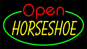 Horseshoe Open With Green Border Neon Sign