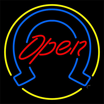 Horseshoe Open With Yellow Border Neon Sign