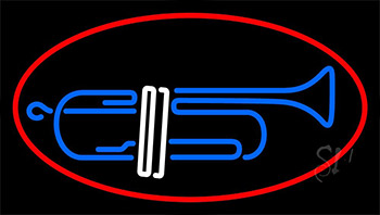 Trumpet Saxophone Red Border 2 Neon Sign