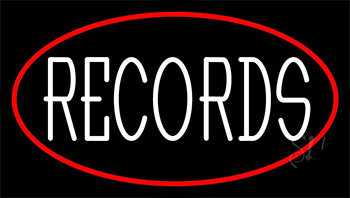 White Records Red Border Neon Sign