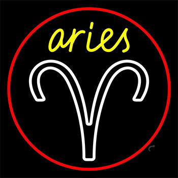 Aries Yellow Zodiac Border Red Neon Sign