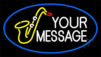 Custom Saxophone Blue Border Neon Sign