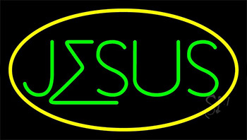 Green Jesus Yellow Border Neon Sign