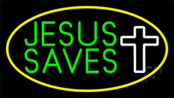 Jesus Saves White Cross With Border Neon Sign