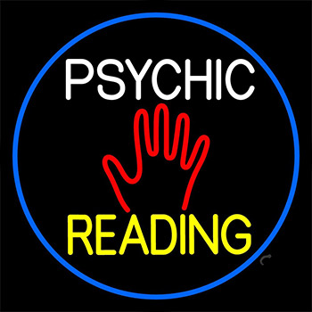 Psychic Reading Block Palm Blue Border Neon Sign