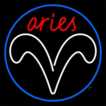 Red Aries White Aries Logo With Blue Circle Neon Sign