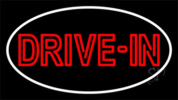 Red Drive In With White Border Neon Sign