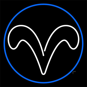 White Aries With Blue Circle Neon Sign