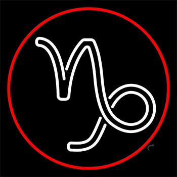 White Capricorn Logo Red Border Neon Sign