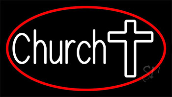 White Church With Cross Neon Sign