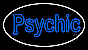 Blue Double Stroke Psychic White Border Neon Sign