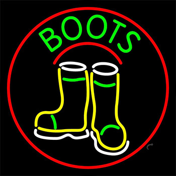 Boots With Logo Red Border Neon Sign