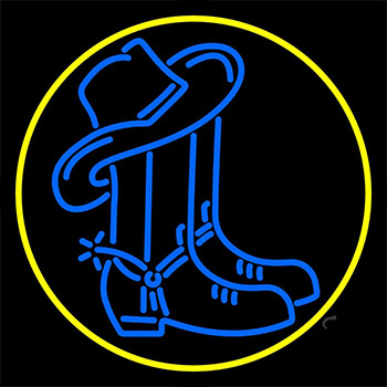 Cowboy Boots Logo With Red Border Neon Sign