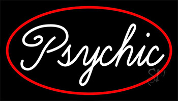 Cursive White Psychic Red Border Neon Sign