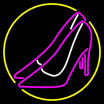 Pink High Heels Yellow Border Neon Sign