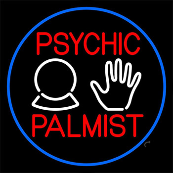 Psychic Palmist Blue Border Neon Sign