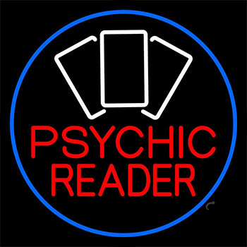 Red Psychic Reader White Cards And Blue Border Neon Sign