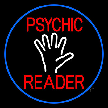 Red Psychic Reader White Palm And Blue Border Neon Sign
