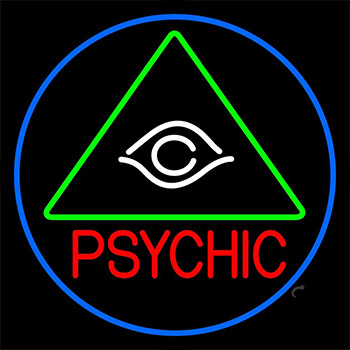 Red Psychic With Logo Blue Border Neon Sign