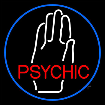 Red Psychic With White Palm Blue Border Neon Sign