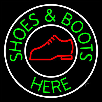 Shoes And Boots Here With White Border Neon Sign