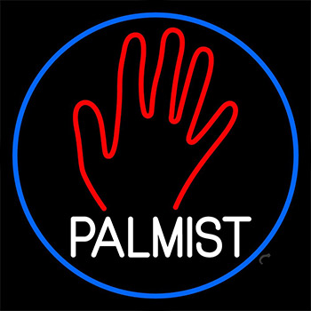 White Palmist Red Palm Blue Border Neon Sign