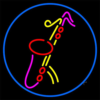 Yellow Saxophone Red Musical Note Neon Sign