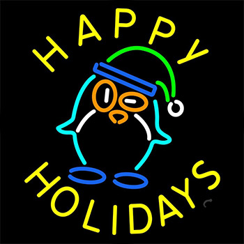 Happy Holidays With Snow Man Logo Neon Sign