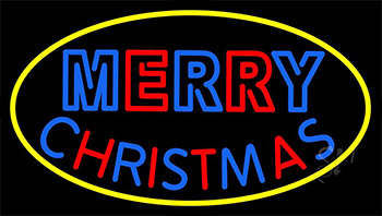 Merry Christmas Yellow Border Neon Sign