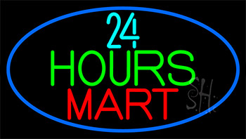 24 Hours Mini Mart With Blue Neon Sign
