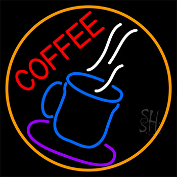 Blue Coffee Glass With Orange Circle Neon Sign