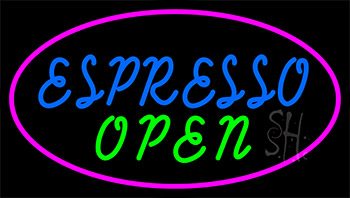 Blue Espresso Open With Pink Neon Sign