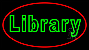 Blue Library With Red Neon Sign